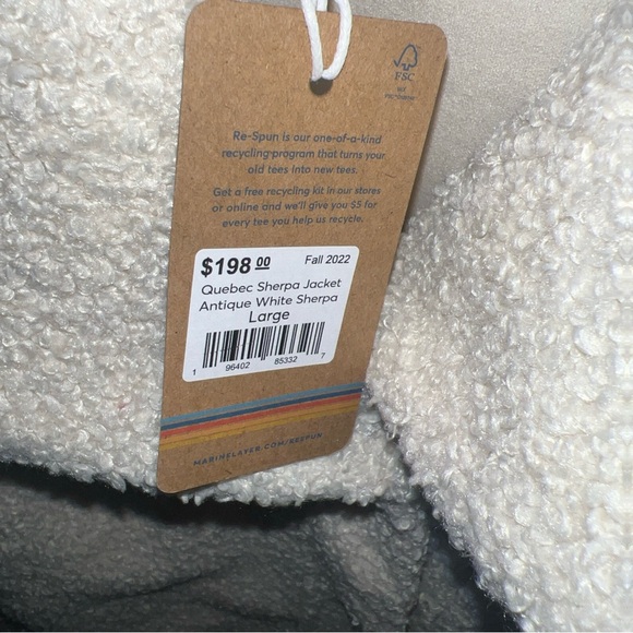 MARINE LAYER NWT Quebec Sherpa Jacket Antique White Size Large Snap Closure - Picture 6 of 11